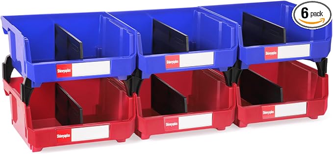 6 Packs Stackable Storage Bins, 11" x 11" x 5" Parts Bin, | Plastic Parts Organizr Bins for Garage, Pantry, Warehouse, Workbench, Hardware & Office by Shineyaplus