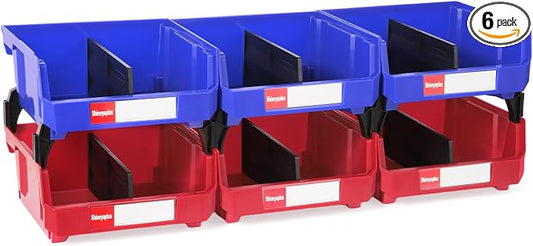 6 Packs Stackable Storage Bins, 11" x 11" x 5" Parts Bin, | Plastic Parts Organizr Bins for Garage, Pantry, Warehouse, Workbench, Hardware & Office by Shineyaplus