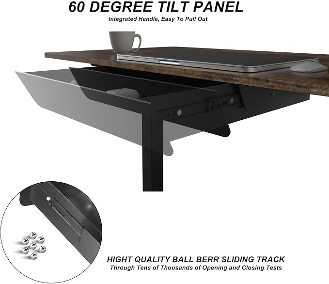 Under Desk Mounted Sliding Drawer with 60 Degree Tilt Panel to Pull Out, 15'' Long & 9'' deep Large Storage Organizer for Sit Stand Workstation - Image 6