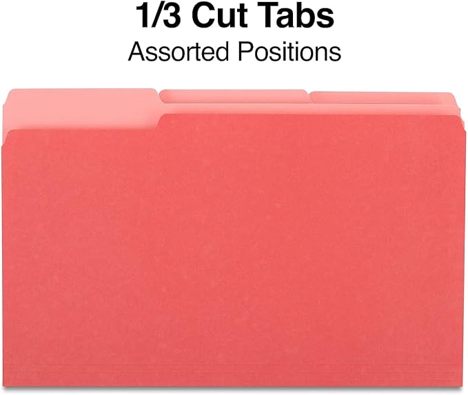 Staples Colored File Folders, Legal Size, 3‑Tab Top‑Tab Design, Red, Durable Paper Stock, 100/Pack - Image 3