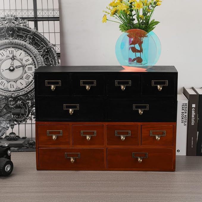 Apothecary Cabinet with Drawers, Apothecary Drawers, Brown 6 Wood Drawer | Vintage Wooden Storage Box Wood Desktop Organizer with Drawer, Library Card Catalog Cabinet - Image 7