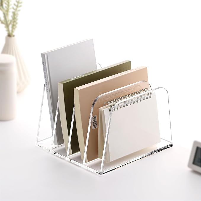 YUXUN Desk File Organizer,4-Section Clear Acrylic Desk Organizer,Vertical File Sorter Holder Organization for Office School & Classroom - Image 8