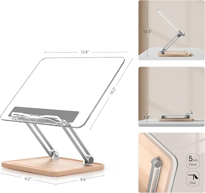 Acrylic Book Stand with Storage Base, Dual Aluminum Arm Reading Holder | Non-Slip Silicone Clips, Hands-Free Reading, Holds Pens & Notes, for Cookbook, Recipe & Textbook - Image 4