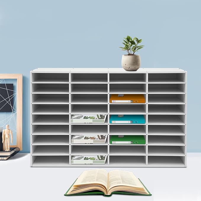 36 Compartment Literature Organizer Desktop File Holder White PVC Office | 176 Lbs Heavy Duty Load, Removable Adjustable Dividers, Felt Anti-slip Pads, Smooth Easy-clean Surface, Safe Rounded Edges - Image 8