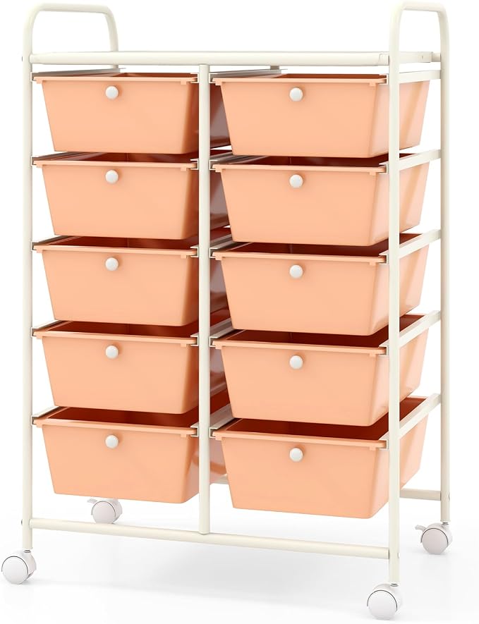 Giantex 10 Drawers Rolling Cart, Classroom Organizers, Storage Cart with Wheels, for Teacher Office Home School Supplies Tool Craft Art Paper, Peach Fuzz - Image 9