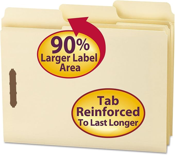 Smead SuperTab® Fastener File Folder, 2 Fasteners, Oversized Reinforced 1/3- Cut Tab, Guide Height, Letter Size, Manila, 50 Each per Box (14535) (Pack of 5) by SMEAD