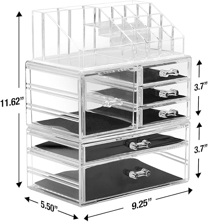 Sorbus Large Clear Makeup Organizer - Detachable 3-Piece Jewelry & Make Up Organizers and Storage Set - Spacious Cosmetic Display Tower - Makeup Organizer for Vanity, Bathroom, Dresser & Countertop - Image 2
