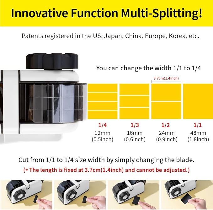 [TENDO°] TENDO Multi-Section Tape Dispenser, Custom Width Tape Cutter with 4 Cutting Sections, Built-in Safety Blade, Ergonomic Grip for Packing and Office Use, ZO-508(White) - Image 2
