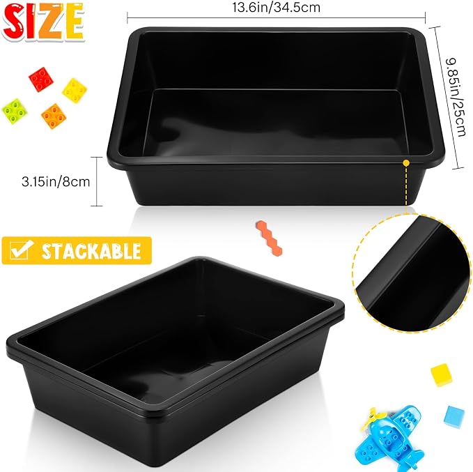36 Pcs Flat Storage Organizer Bins Letter Size Paper Tray Classroom Storage Plastic Art Trays Classroom Pencil Organizer Baskets for School Office Teacher Book Organization(Black) - Image 3