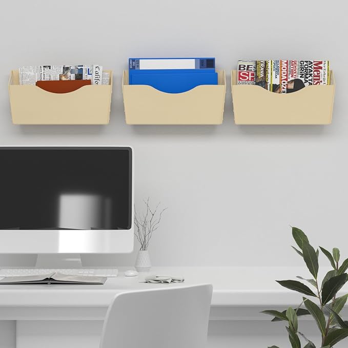 3-Pocket Magnetic File Holder - Wall Mount Mail Organizer (Gold) - Image 3