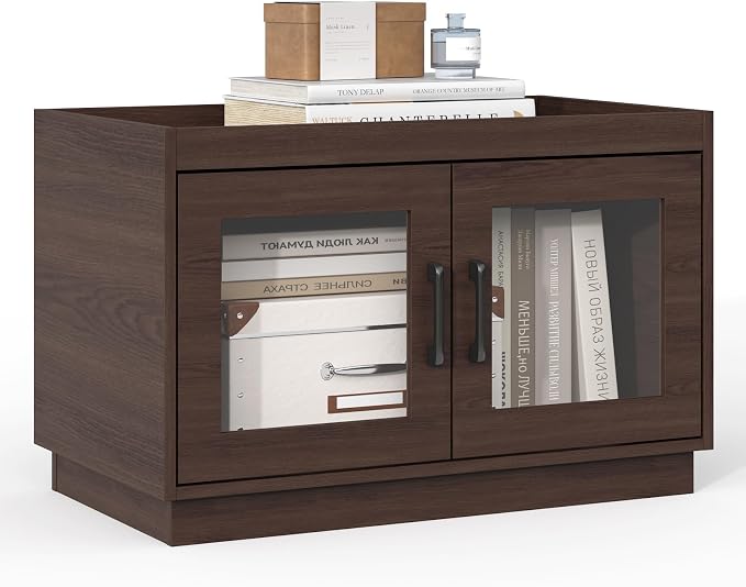 Stackable Storage Drawers, 28" Wide Storage Bins with 2 Doors | Closet Organizer, Wood Stackable Closet Organizer Modern Large Stackable Storage Units for Living Room Hallway Bedroom, Brown by PinkMuse