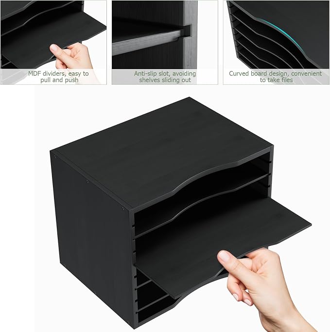 Bamjoy Wood 5 Tier Desktop Organizer, Paper Organizer Mail Sorter, File Holder Letter Document Storage with Adjustable Shelves for School Home Office, Black - Image 5