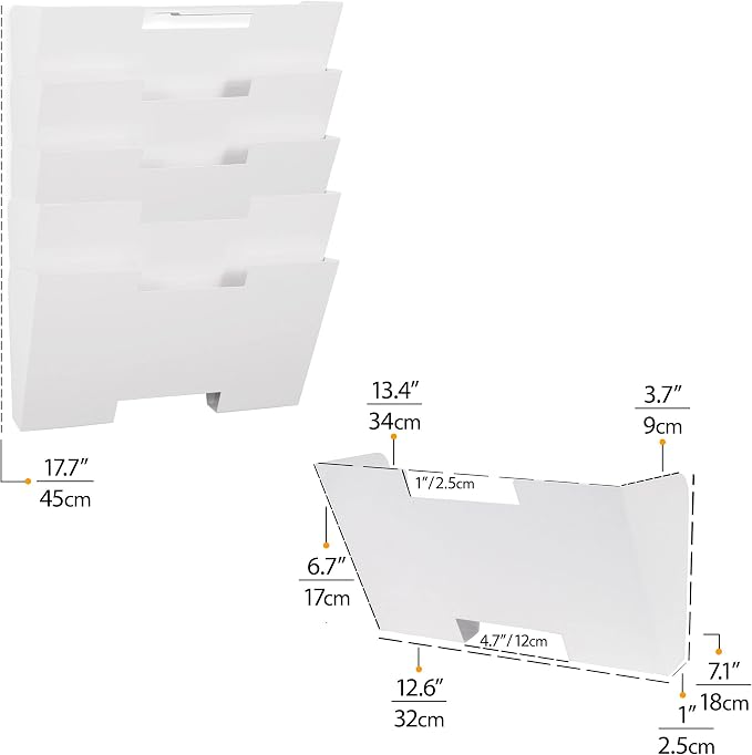 Wallniture Lisbon Metal Wall File Holder Organizer, Wall Mount File Holder, 5-Tier Office Decor and Magazine Holder, File Folders Letter Size White Rack - Image 6