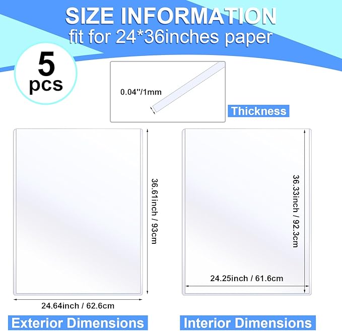 Sherr 5 Pcs Rigid Print Protectors Fit 24 x 36 Inch Poster Paper, Top Loading Page Protectors Plastic Poster Sleeves PVC Clear Sheet Holder to Display Photo Document Magazine Certificate - Image 2