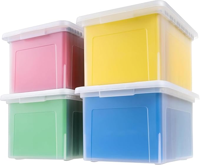 IRIS USA File Box, Plastic File Organizer with Lids for Letter/Legal File, Portable Document Box For Moving, Storage Bin with Durable and Secure Lid, Stackable Nestable BPA-Free, Clear 35 Qt. 8 Pack | Portable Moving Box, Stackable and Secure Storage, ... - Image 2
