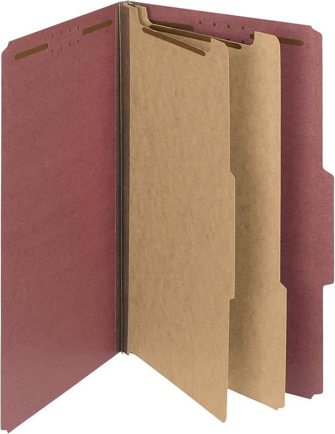 Smead, Value Filing, 100% Recycled Pressboard Classification File Folder, 2 Dividers, 2" Expansion, Legal Size, Red, 10 per Box - Image 2
