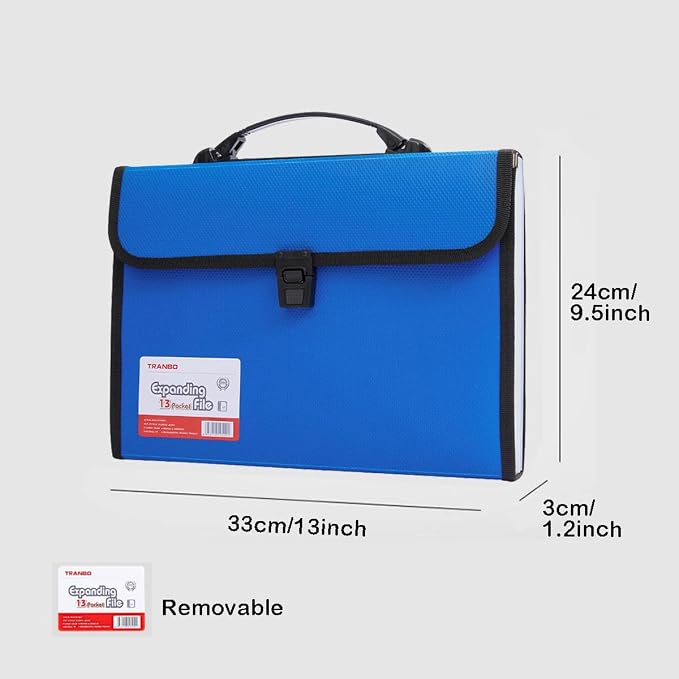 12 Pockets Letter Size/A4 Accordion File Organizer with Handle, TRANBO Expanding File Folder, Portable Paper Organizer, Expandable Plastic Document Organizer for Travel School Office - Blue - Image 6