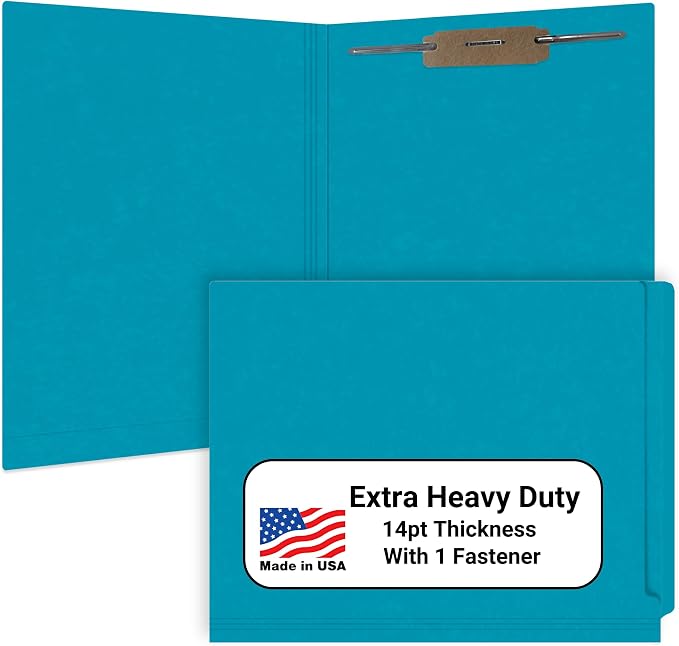 Teal File Folders, Doctor Stuff, Letter Size Reinforced End Tab Folder with 2" Bonded Fastener on Inside Back, 14 pt Stock, Box of 50 by DoctorStuff