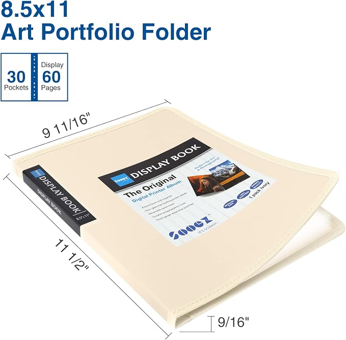 Sooez 30-Pocket Binder with Plastic Sleeves 8.5x11,Heavy Duty Art Portfolio | Folder with Clear Sheet Protectors, Display 60 Pages, Presentation Book for Artwork, Document Organizer Binder - Image 2