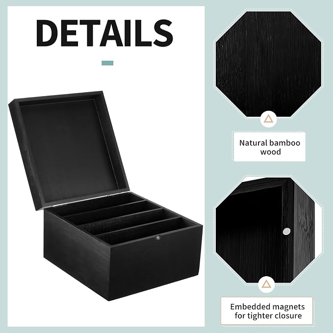 5 x 8 Inch Index Card Holder Set, Bamboo Organizer Box with 50 Dividers & 2 Sheets Alphabet Number Stickers File Note Holders, Holds 1200 Cards for Office Business Home Kitchen, Black - Image 4