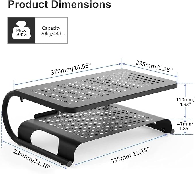 suptek Double-Deck Desk Monitor Stand Riser for Computer,Laptop,Printer, Notebook and All Flat Screen Display with Vented Metal Platform and 4 Inches Height Underneath Storage (MST002) - Image 5