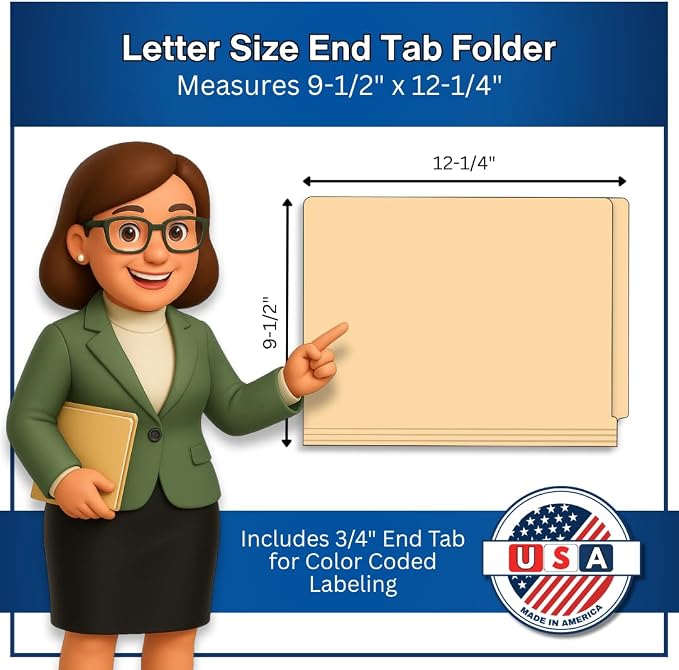Tan File Folders, Doctor Stuff, Letter Size Reinforced End Tab Folder with 2" Bonded Fastener on Inside Back, 14 pt Stock, Box of 50 - Image 2