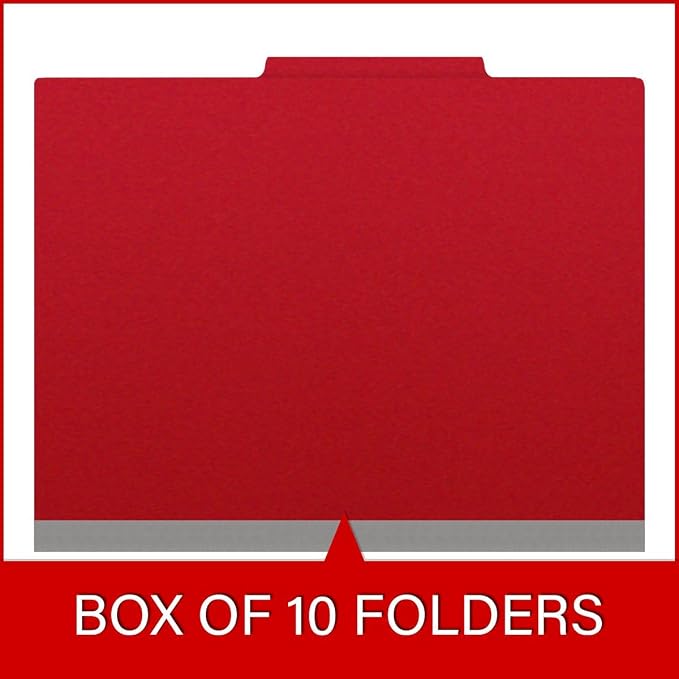 25 Pt. Pressboard Classification Folders, 2/5 Cut ROC Top Tab, Letter Size, 1 Divider, Deep Red (Box of 10) - Image 6