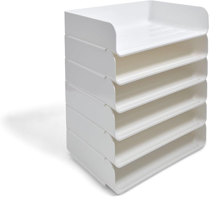 TRU RED Side‑Load Stackable Letter Tray, Plastic, White, 12/Carton – High‑Volume Desktop Paper Organizer for Office Use - Image 4