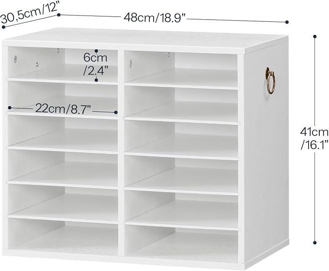 HOOBRO Literature Organizers, 12 Compartments Office Mailbox with Adjustable Shelves, Wood Countertop Literature Sorter for Office, Home, Classroom, Mailrooms Organization White WT12WF01 - Image 2