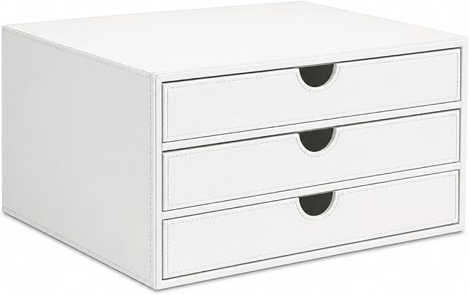 UnionBasic Document Organizer, 3-Drawer File Cabinet Document Storage Box, Office Desktop Filing Organizer, White by UnionBasic