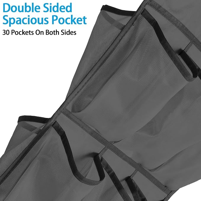 3Pcs 30 Large Pockets Dual Sided Hanging Shoe Organizer Double-Side Closet Storage Shelves with Rotating Hanger Space Saving Storage Bag Portable Shoe Rack Holder for Bedroom Laundry Room,Black - Image 8