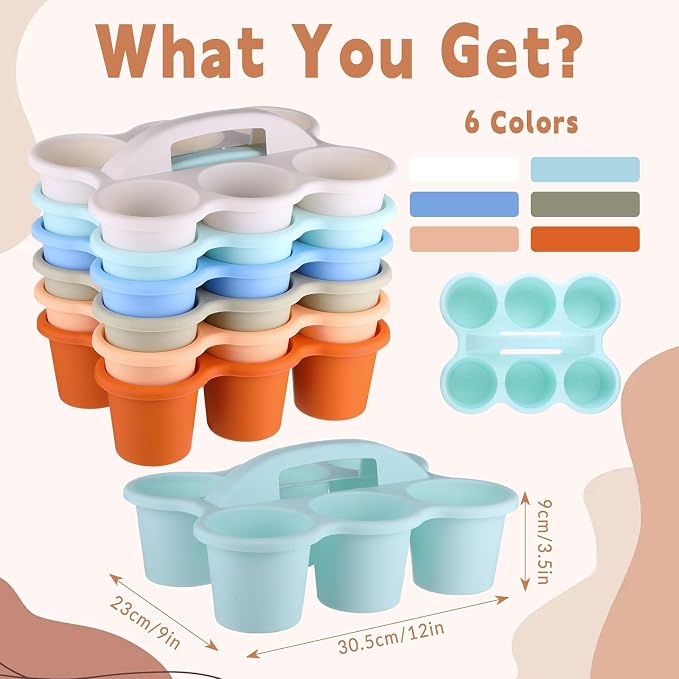 6 Pack Classroom Caddy Organizer with Handle Morandi Plastic Table Caddy Drink Cup Caddies Holder 12×9×3.5 Inches Storage School Supplies 6 Compartments for Table Crayon Pencil Cup Marker Craft - Image 2