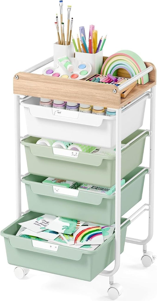 Utility Cart with 4 Drawers, Art Cart for Teacher Kid, Green | Rolling Storage Cart for Crafters Artists Student Storage Arts Crafts & Study Supplies in Craft Room Dorm Classroom Kids Room by APEXCHASER
