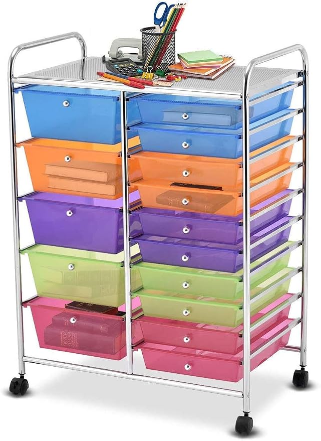 Moccha 15-Drawer Rolling Storage Cart - Under Desk Storage Drawers with wheels for Craft Art Supply Paper Salon, Scrapbook Paper Tools, Mobile Utility Cart for Classroom (15 Drawers, Rainbow) - Image 2