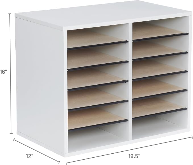 Safco Literature Organizer, 12 Compartments, Office and Classroom Mailbox with Adjustable Shelves, Wood Paper and Mail Sorter, Gray - Image 3