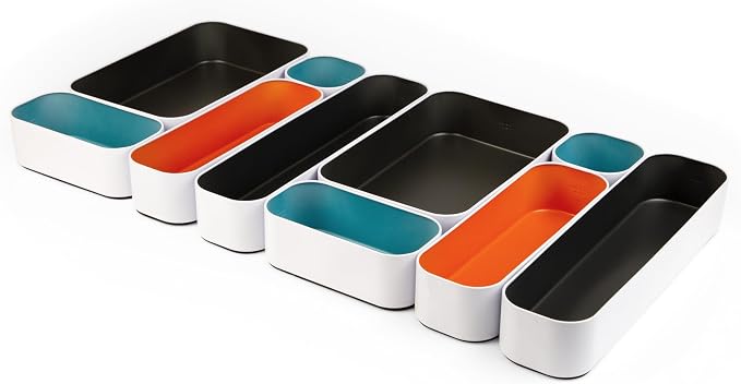 Three by Three Seattle Metal Drawer Organizer Tray Set, 10-Pc (Multicolor) | Deep 2" food-safe metal bins; mix & match to customize any drawer; kitchen, bathroom, office & vanity organization by ThreebyThreeSeattle