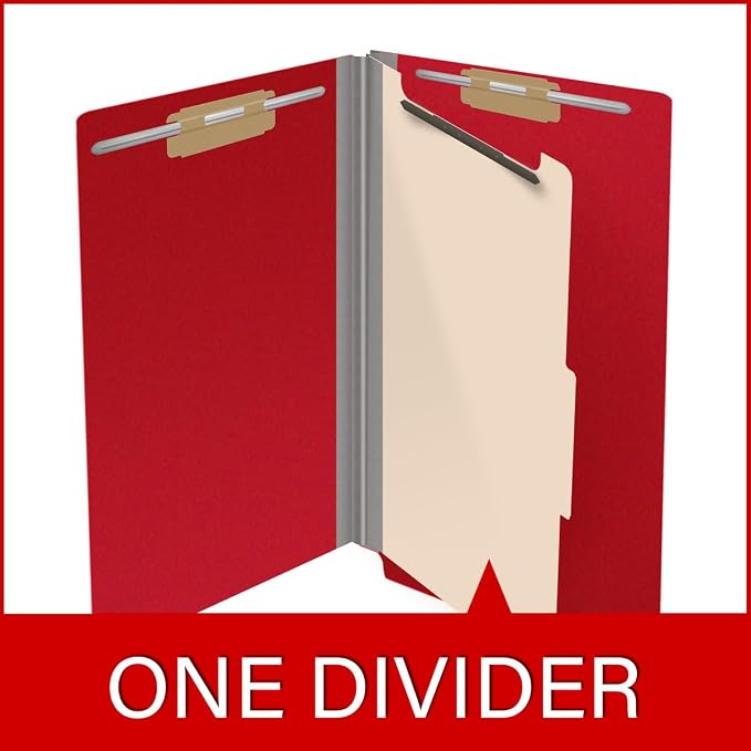 Ecom Folders Top Tab Pressboard Classification Folders | Legal Size 25 Pt Stock with 1 Divider | 2/5 Cut ROC Tab for Medical & Office Filing | 4 Filing Sections | Deep Red, Box of 10 - Image 8