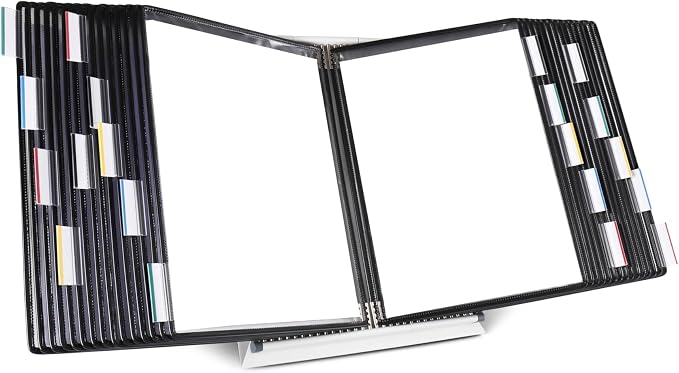 Tarifold Desktop Reference Display System, 30 Pockets, Expandable, Black | 30 Double-Sided PVC Pockets, Holds 60 Letter-Size Sheets, Sturdy Metal Base, Quick-Find Indexing, Quick and Easy to Assemble by TARIFOLD