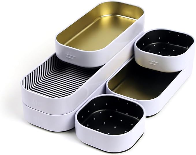 Three by Three Seattle Metal Drawer Organizer Tray Set, 6-Pc, 1" (Gold) | Colorful food-safe metal bins; soft non-scratch base; kitchen, bathroom, vanity, desk, makeup & office drawers - Image 5