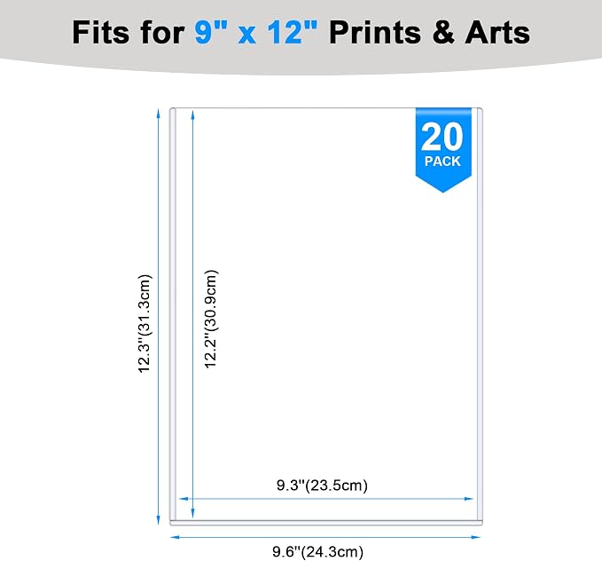 Ndsox 20 Pack 9" x 12" Rigid Print Protectors Clear Hard Plastic Sheet Protectors Top Loading for Photographs, Photo Papers, Posters, Prints, Birth Certificates, Heavy Duty No-Hole Rigid Photo Sleeves - Image 2