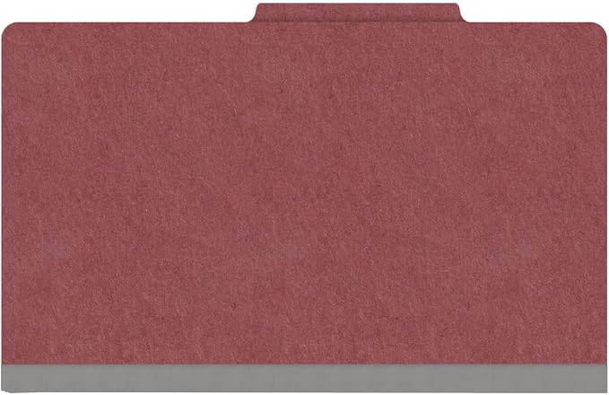 Top Tab Pressboard Classification Folders, Legal Size, 1 Divider, 2" Expansion, Deep Red (Box of 10) - Image 3