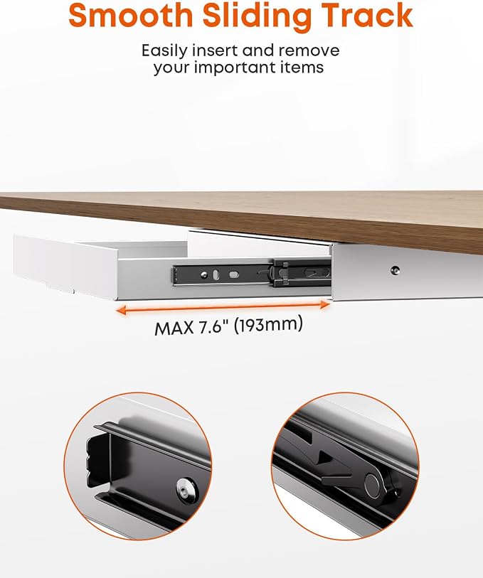 PUTORSEN Under Desk Storage Drawer 14.8" Wide - Smooth Slide Out Organizer for Standing Desk & Home Office, Max Load 17.6 lbs, Quiet Glide, White - Image 5