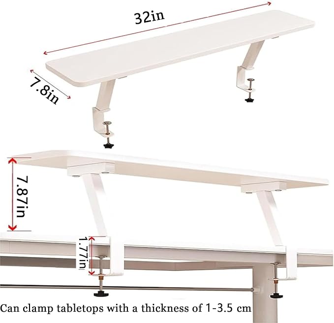 32x7.8 in Clamp on Desk Shelf, Adjustable Floating Desks Shelf Space Saving Desktop Extender Storage Organizer for Office, Dorm, Home Desk Organization, White - Image 3