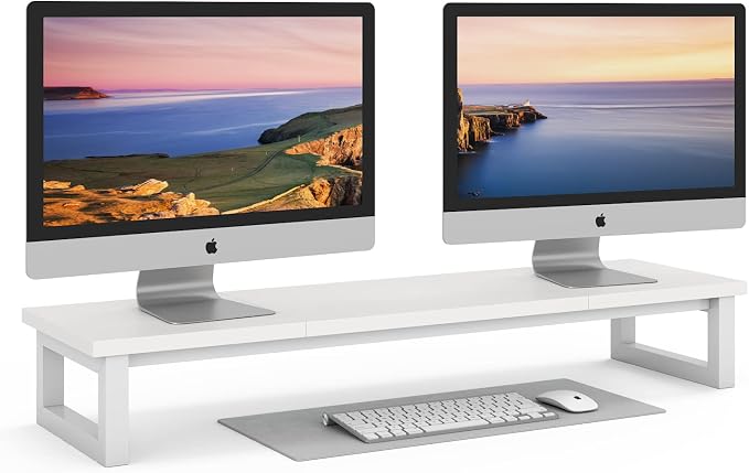 YAOHUOO Dual Monitor Stand Riser, 39Inch Large Monitor Stands for 2 Monitors, Computer Monitor Stand, Wooden Desktop Oraganizer Shelf for Office Desk Computer,Laptop,TV by YAOHUOO