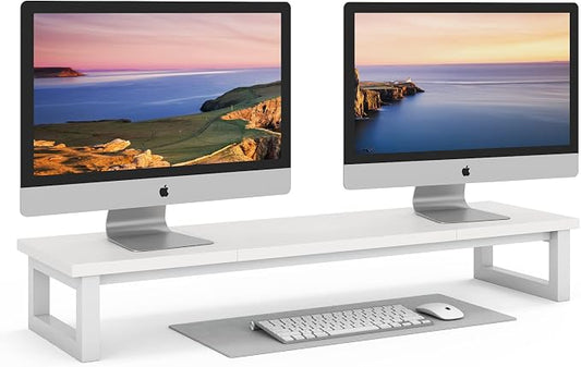 YAOHUOO Dual Monitor Stand Riser, 39Inch Large Monitor Stands for 2 Monitors, Computer Monitor Stand, Wooden Desktop Oraganizer Shelf for Office Desk Computer,Laptop,TV by YAOHUOO