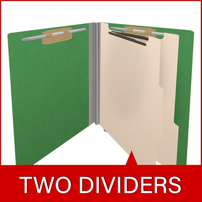 25 Pt. Pressboard Classification Folders, Full Cut End Tab, Letter Size, 2 Dividers, Moss Green (Box of 10) - Image 8