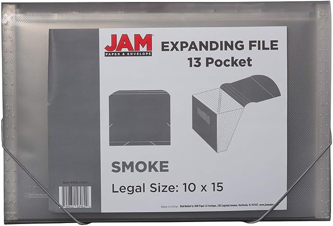 JAM PAPER Accordion Folders - 13 Pocket Plastic Expanding File - Legal Size - 10 x 15 - Smoke Grey - Sold Individually - Image 4