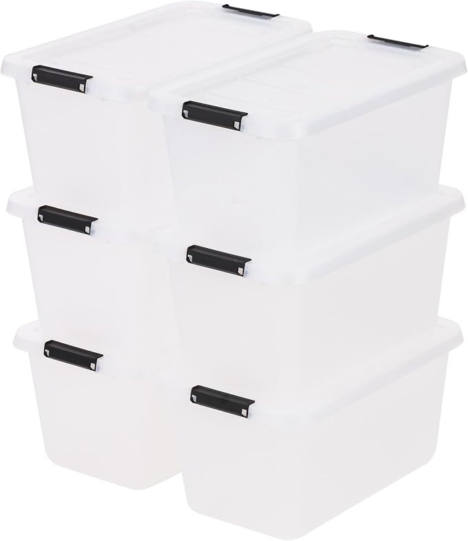 IRIS USA 6-Pack 13 Quart Clip Box with Latching Lid | Latching lid secures office and household supplies. Stackable, nestable design maximizes storage space - Image 9