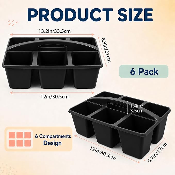 gisgfim 6 Pack Plastic Classroom Caddy with 6-Compartments Plastic Storage Caddies with Handle 6 Compartments Table Caddy Organizer Versatile Table Caddies for Classroom Office Storage, Black - Image 2