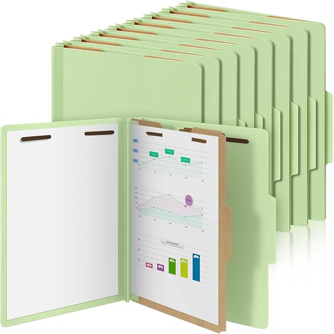 AmazingSpark 24 Pcs Classification Folder Letter Size Bulk 1 Divider Pressboard File Folder with Expansion 2 Prong Fastener Heavy Duty Office File Organizer for School Medical Document(Light Green) by Unknown